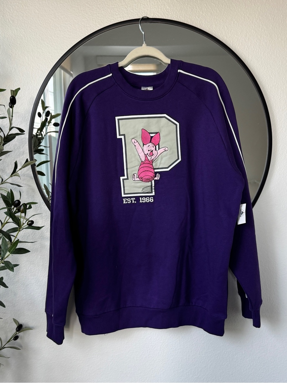 Disney Purple Piglet Crewneck Sweatshirt with White Trim L